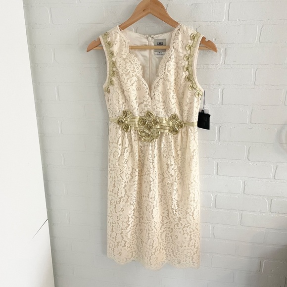 NWT Anna Sui Anthropologie Lonoke Crochet Ivory Cream Lace Sheath Dress Size 0 - Picture 3 of 16